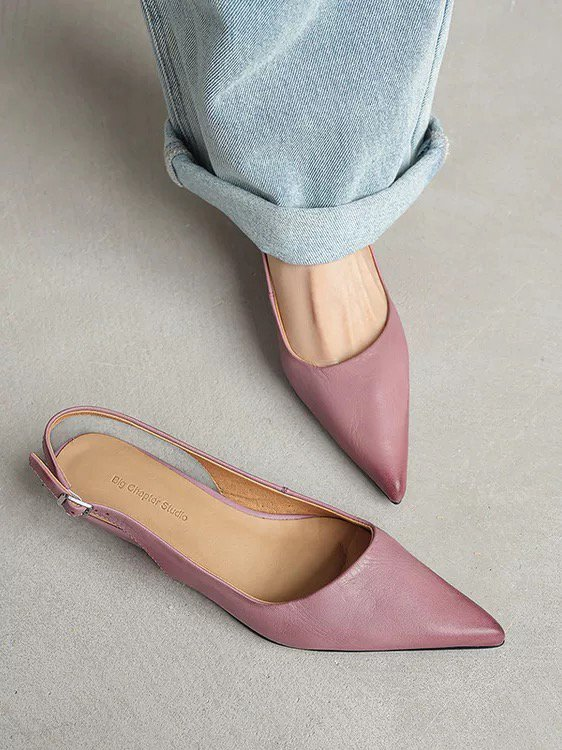 Women's French Solid Pointed Toe Kitten Heel Pumps Spring Summer Elegant Back Hollow Stiletto Casual Sandals