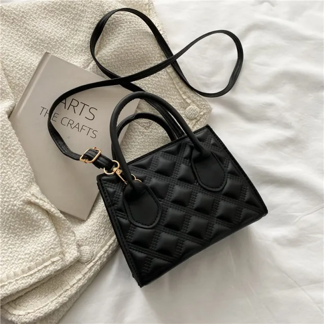 Women's Diamond Check All match Texture Embossed One shoulder Handbag Black - Shop at LoveMi