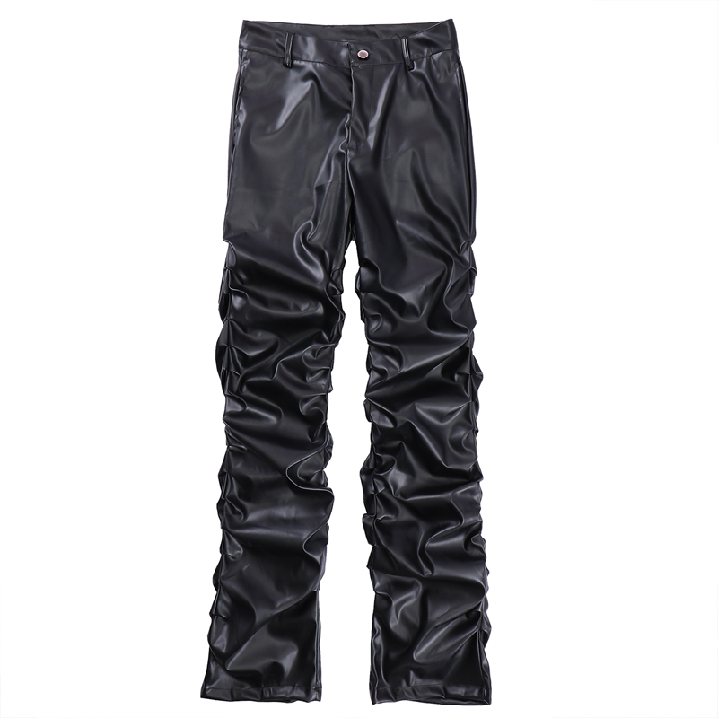 Title 5, Schwarze plissierte Casual-Lederhose Bequeme Ho...