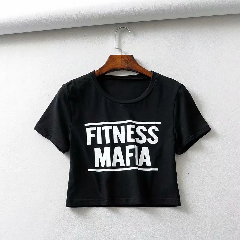 Letter Print Slim Short Sleeve T-Shirt Women's Top - Black