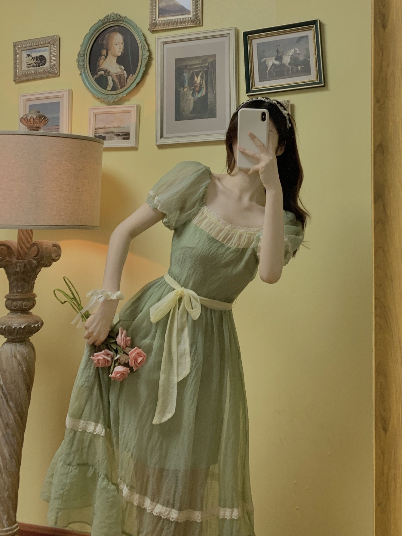 Chiffon Square-Neck Long Dress, picture 2 of 5