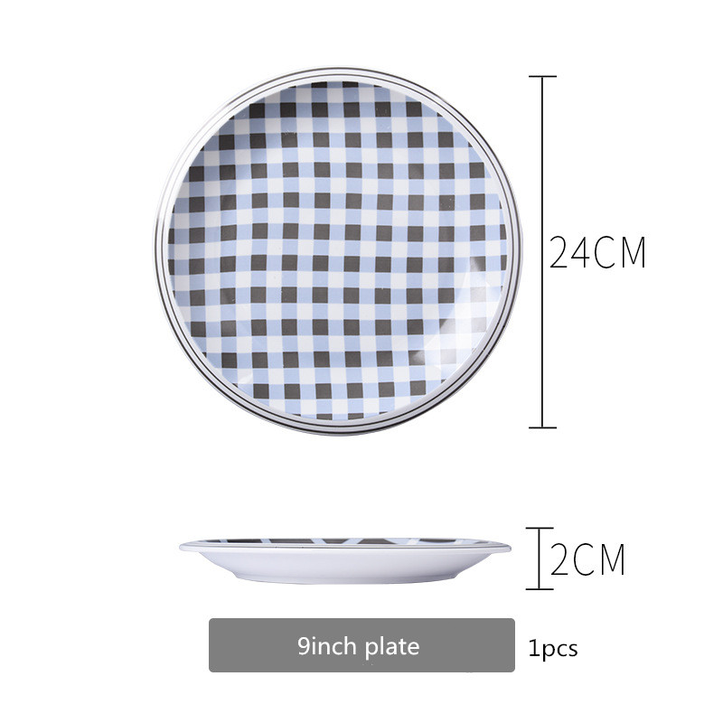 Title 6, Creative Ceramic Checkered Stripes Plate Cutlery