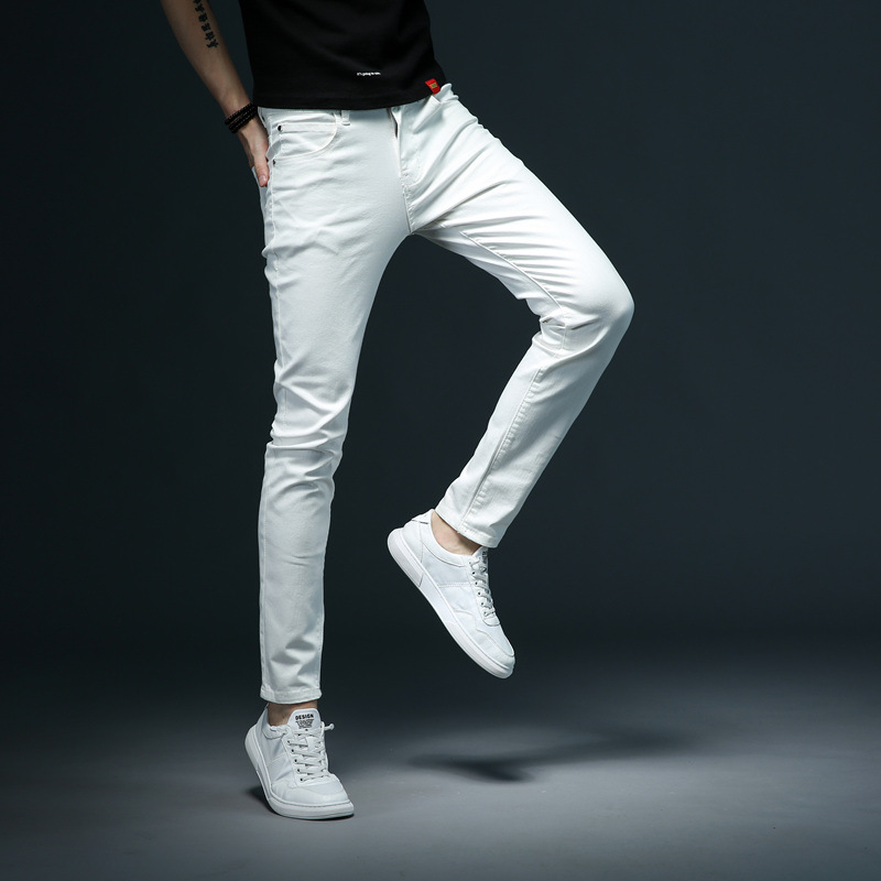 Title 5, Mens All-match Simple White Slim-fit Jeans, Ve...