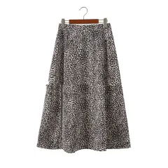 Women's Loose Long Skirt Thin A-Line Skirt New Leopard Print Floral Skirt - Black - View 1