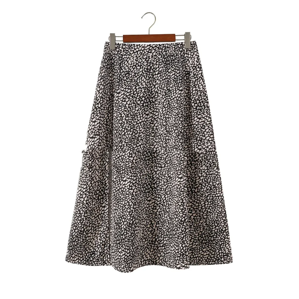 Women's Loose Long Skirt Thin A-Line Skirt New Leopard Print Floral Skirt - Black