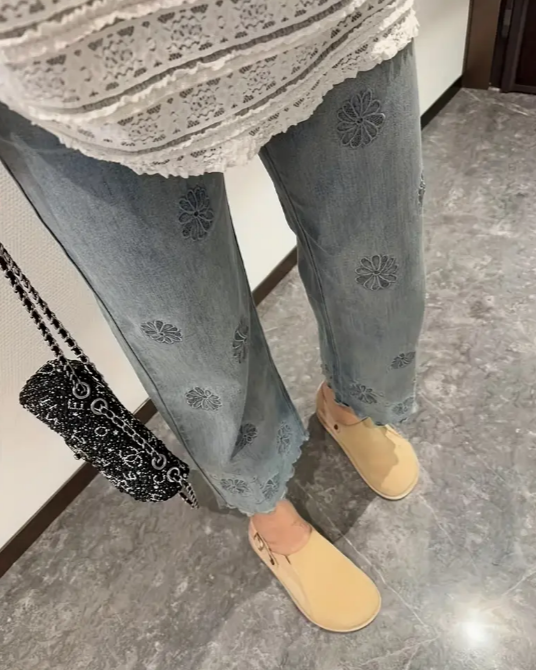 Ladies' High Waisted Straight Leg Loose Jeans Light Blue - Shop at LoveMi