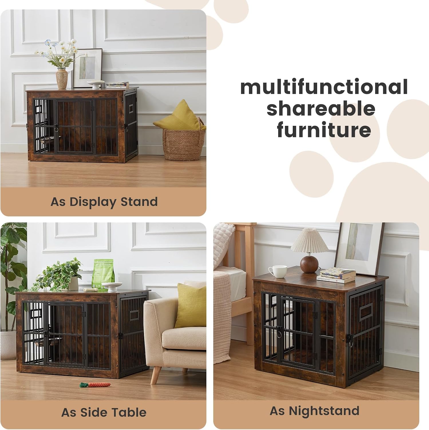 S Code-Dog Crate Furniture,Rustic Grey - Heavy Duty Dog Cage,Three Door Wooden — image 8