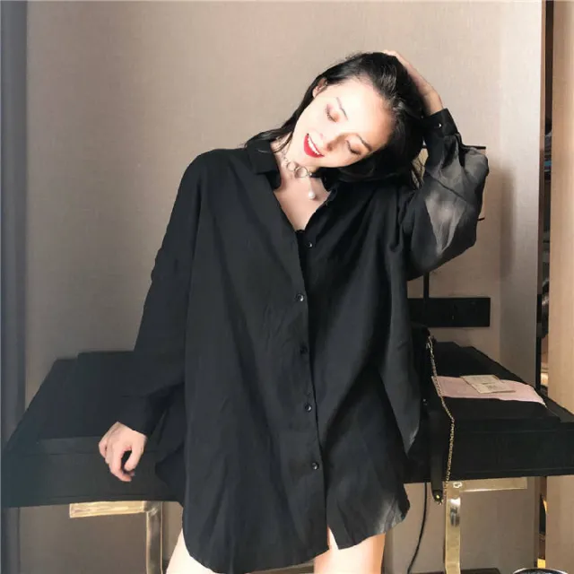Korean Version Loose Student Versatile Languid Black Shirt Black - Shop at LoveMi