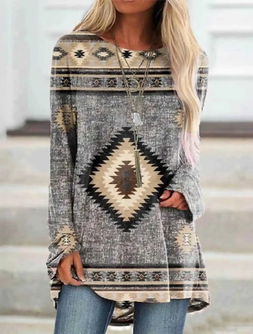 Long T-shirt Dress Retro Ethnic Style - Color7-4Xl
