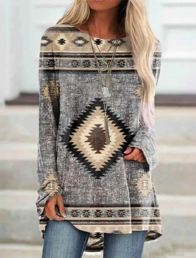 Long T shirt Dress Retro Ethnic Style Color7 4Xl - Shop at LoveMi
