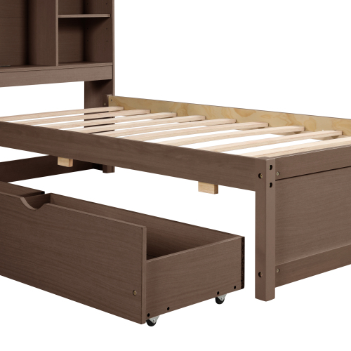 Modern Twin Size Bed Frame With Built-in USB Port On Bookcas view 11