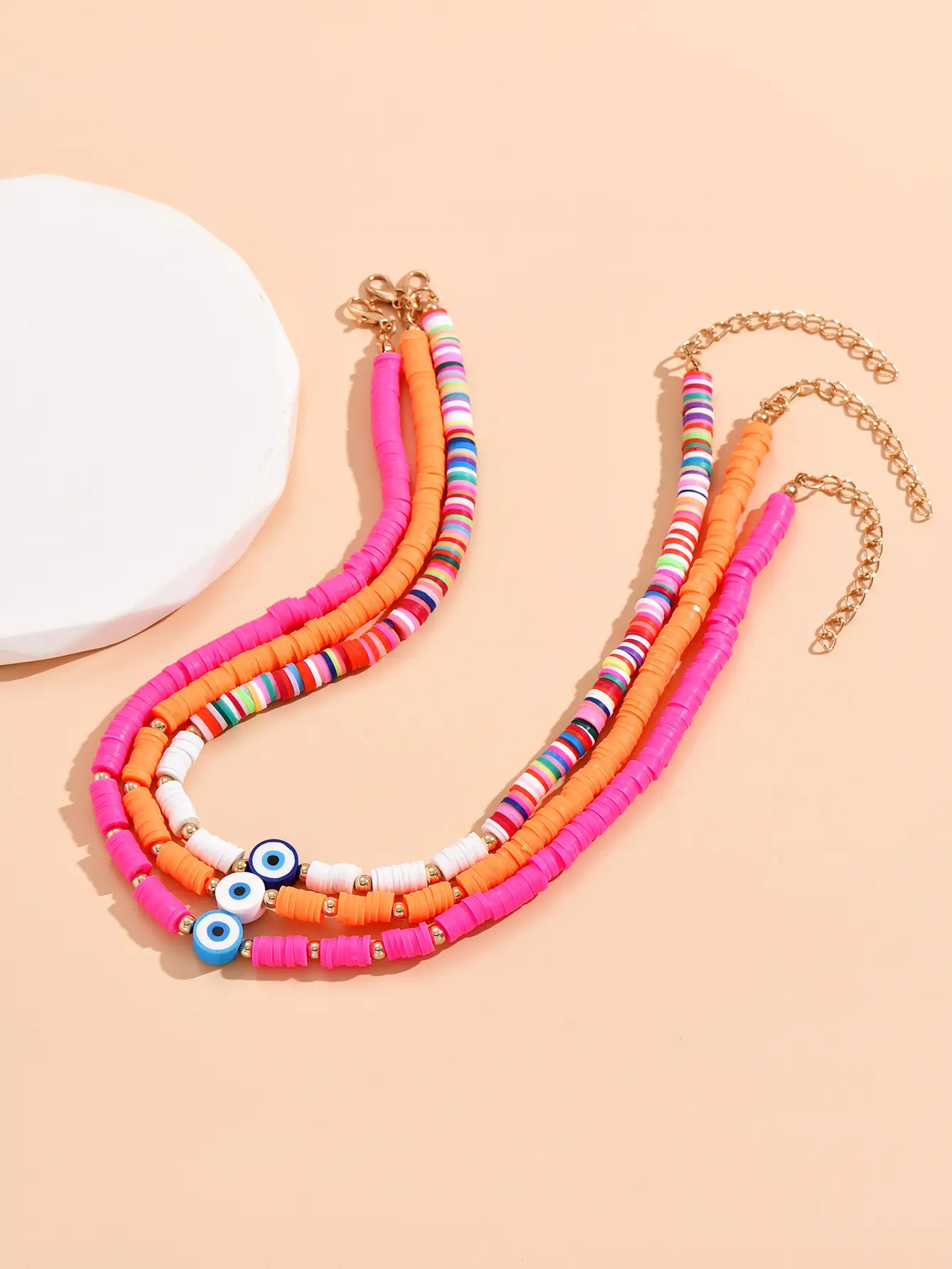 Rainbow Clay Necklace 3-piece Set Of Blue Eye Collarbone Chain Neck Chain