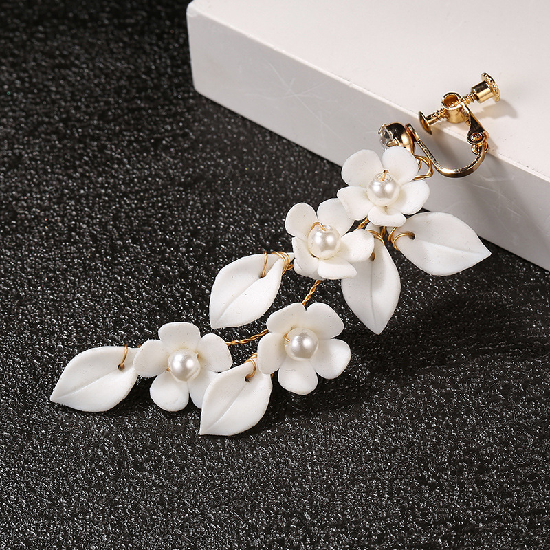 Title 5, White Ceramic Flower Handmade Flower Earpieces