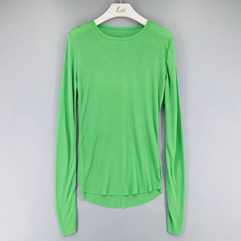See-through Thin Solid Color Long-sleeved T-shirt