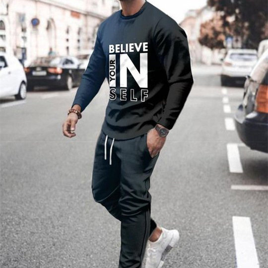 3d Digital Printing Crew Neck Sweater Sports Trousers Suit