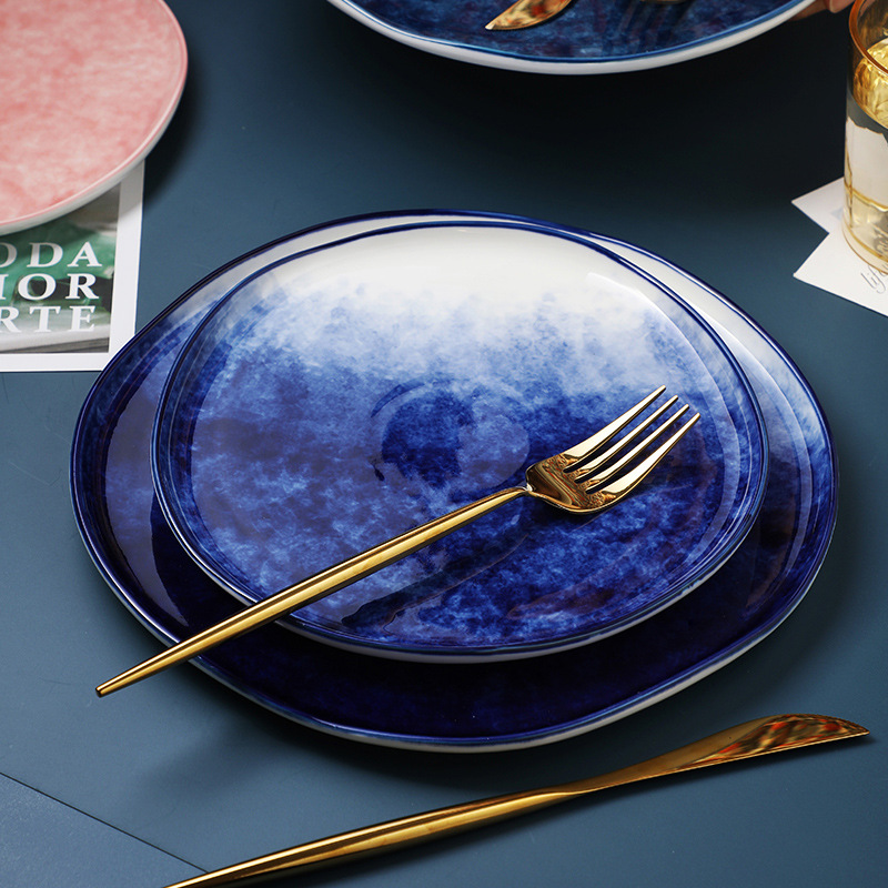 Gradient Underglaze Ceramic Western Dinner Plate