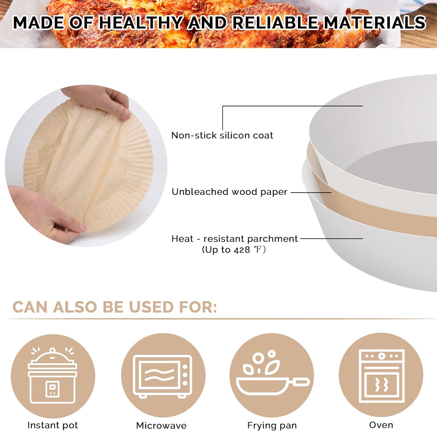 Ideal Kitchen Air Fryer Paper Liner Round 7.8 Inch, Baking Disposable Air Fryer Parchment Paper, Multipurpose Oil-absorbing Paper Tray