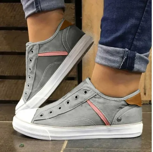 Stitching Lace free Flat Canvas Shoes Grey - Shop at LoveMi