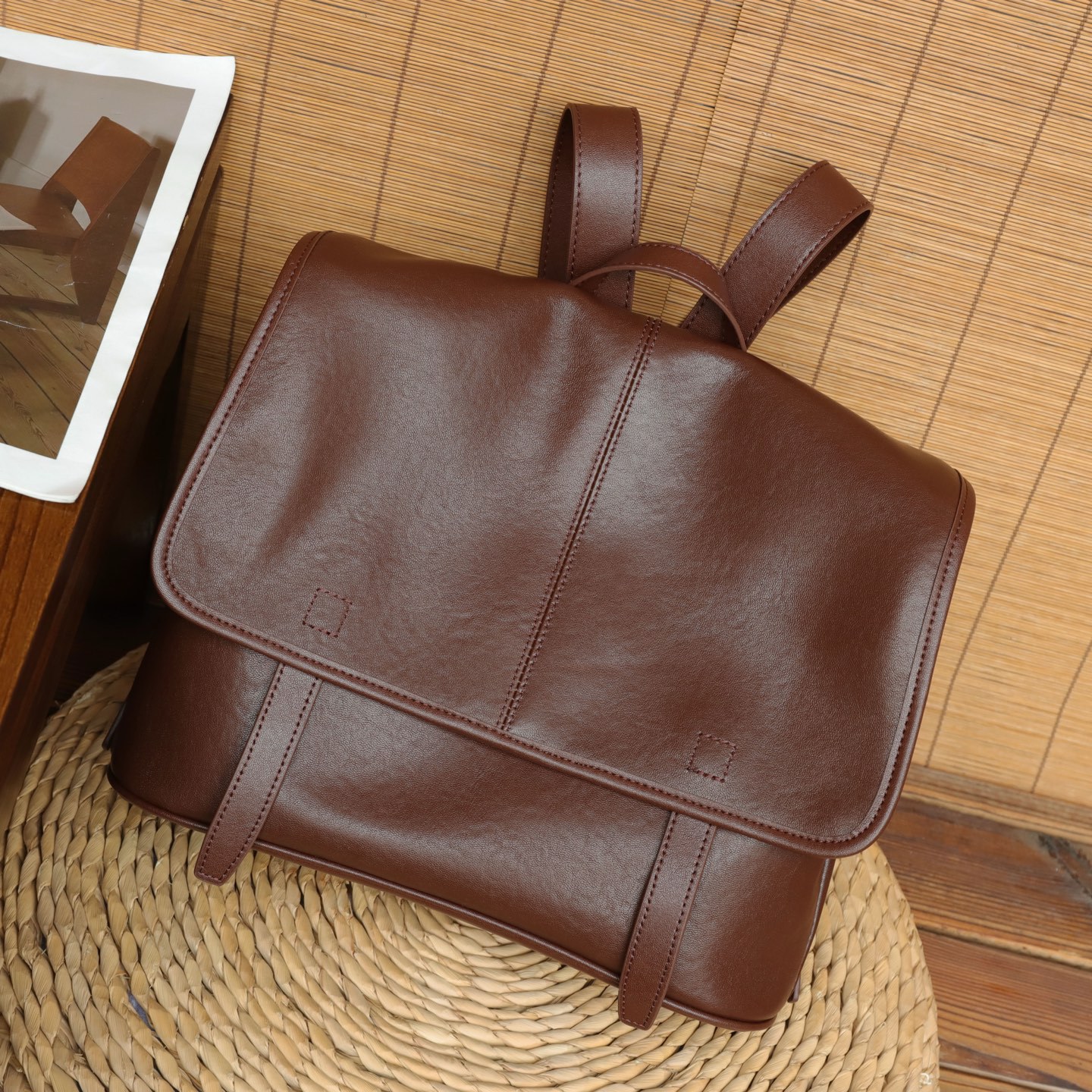 Sac à dos transfrontalier en cuir tanné végétal de qualité supérieure pour femme – Image 4