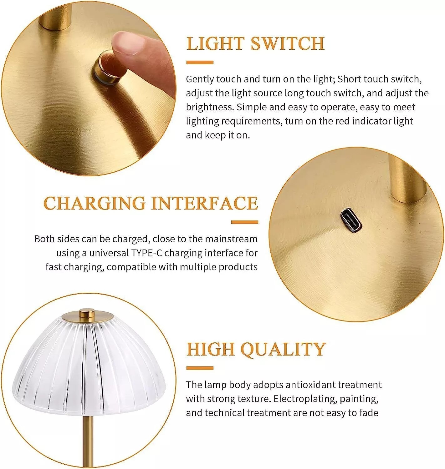 LED Lamp Modern Table Lamp Dimmable Cordless Night Decor Light USB Rechargeable