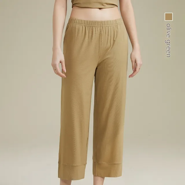 Women's Acetate Youke Silk Straight leg Pants Outer Wear Cool Ankle length Pants Leisure Pajamas Trousers Olive - Shop at LoveMi