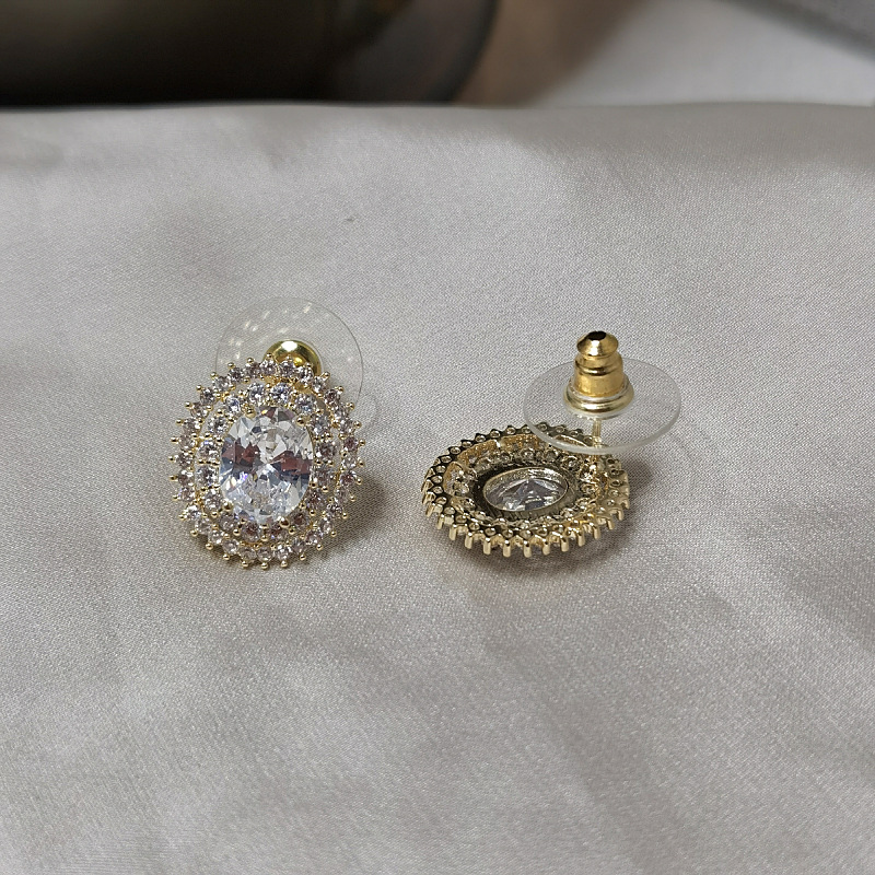 Light Luxury Pave Diamond Zircon Dove Egg Stud Earrings