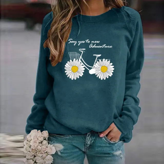 Women's Sweatshirt Round Neck Casual Loose Pullover Top Printed Long Sleeve T shirt 16 Style M - Shop at LoveMi