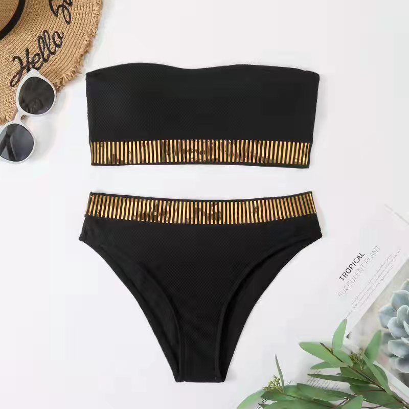 Title 3, Womens solid color high waist split bikini, pe...