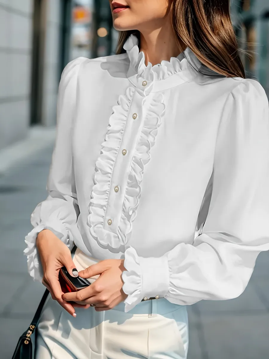 Fashionable Stand-up Collar Long-sleeved Shirt With Lotus