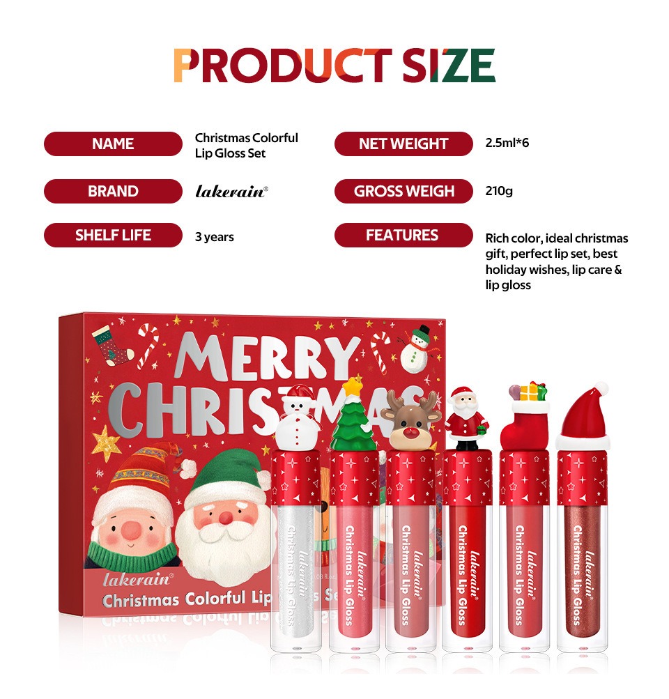 Christmas Gift Christmas Lip Gloss Set 6-Piece Red Matte Velvet Lip Gloss