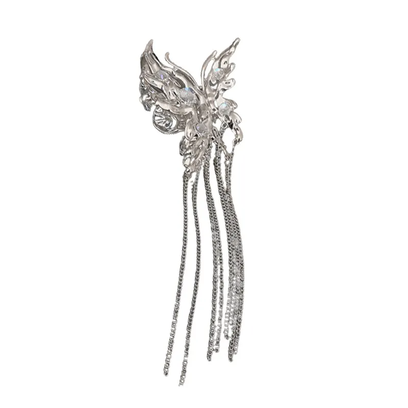 Butterfly Moonstone Tassel Personalized Hair Shark Clip - Silver