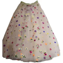 Embroidered Small Flower Umbrella Puffy Dress - View 1