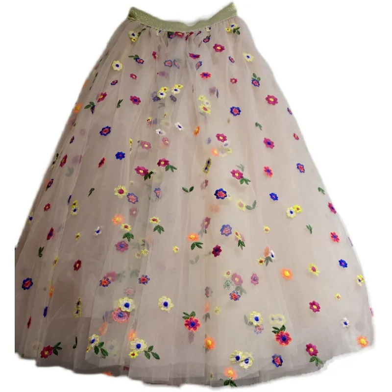 Embroidered Small Flower Umbrella Puffy Dress