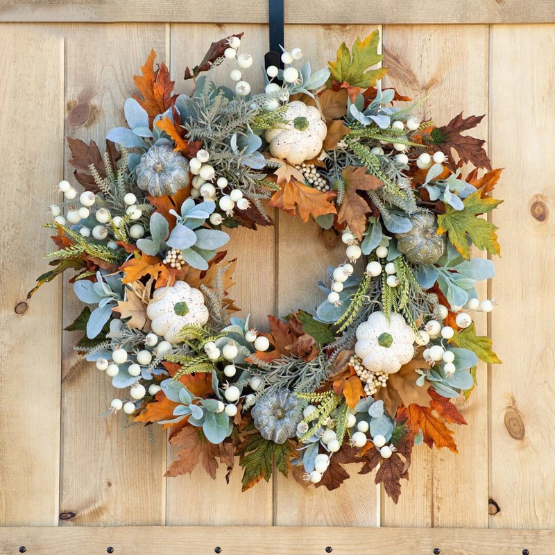 45CM Artificial Wreath Garland Fall Maple Leaf Pumpkin Door