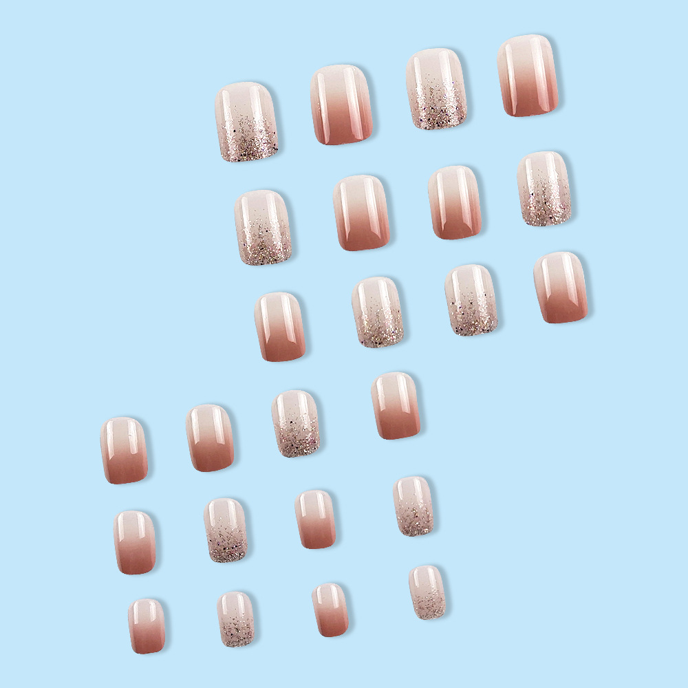 24 Pieces Of Short Square Gradient Ice Transparent Jelly Powder Fashion Glitter Nail Art Set.Suitable For Parties,dances Or Daily Wear.Long Press On The Nail. — foto 2