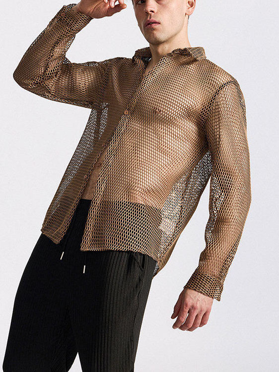 Men's Openwork Long-sleeved Shirt