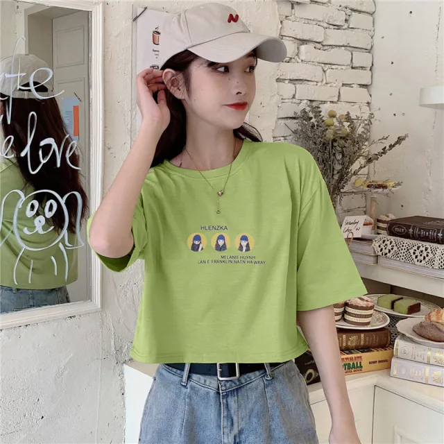 Ins Student Sweet And Spicy Hyuna Style High Waist And Navel Top Clothes Green - Shop at LoveMi
