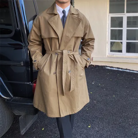 Commuting Mid-length Trench Coat with Double-breasted Lapels