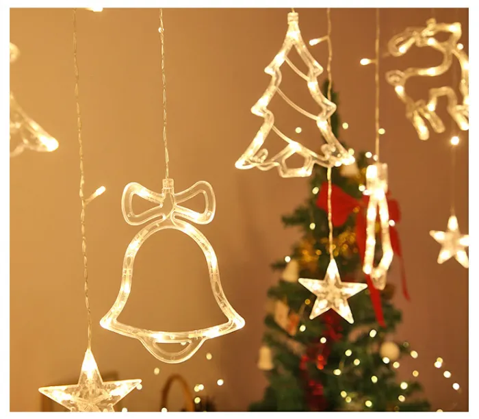 LED Curtain String Lights 3.5 m, Christmas Star, Bell and Reindeer Window Lights (110V US Plug) - detail photo 3