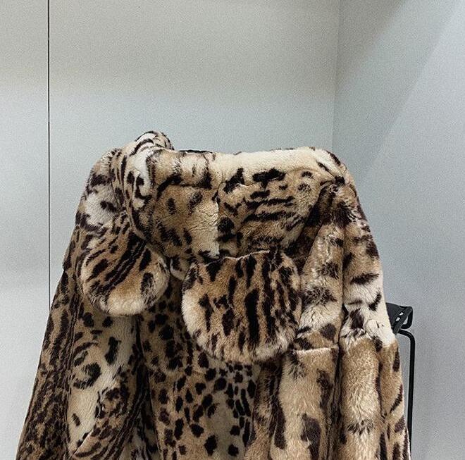Women's Loose Leopard Print Long Sleeve Hooded Jacket