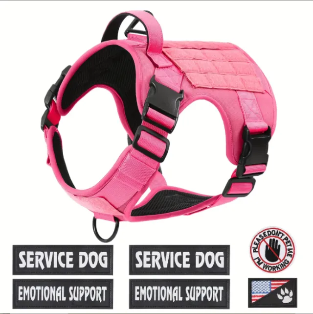 Hiphoppet US Local Tactical Service Dog Harness Vest Adjustable Reflective No Pulling Large Dog Harness With Metal Buckle Pink - Shop at LoveMi