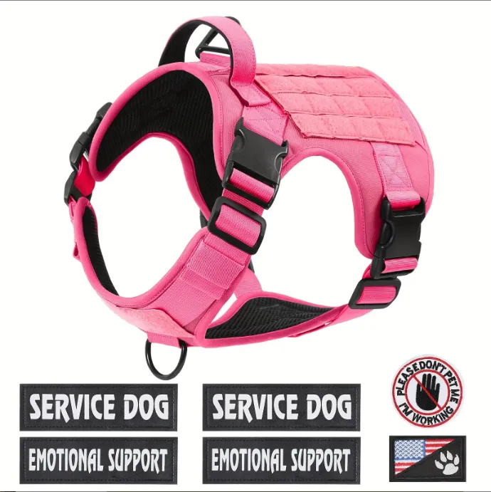Hiphoppet US Local Tactical Service Dog Harness Vest Adjustable Reflective No Pulling Large Dog Harness With Metal Buckle - Pink