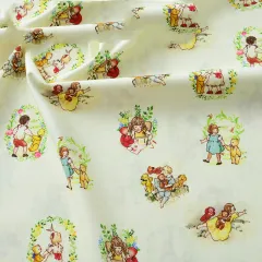 Pure Cotton Cartoon Bear Girl Pastoral Floral Printed And Dyed Fabric - Yellow Blue Dress - View 1
