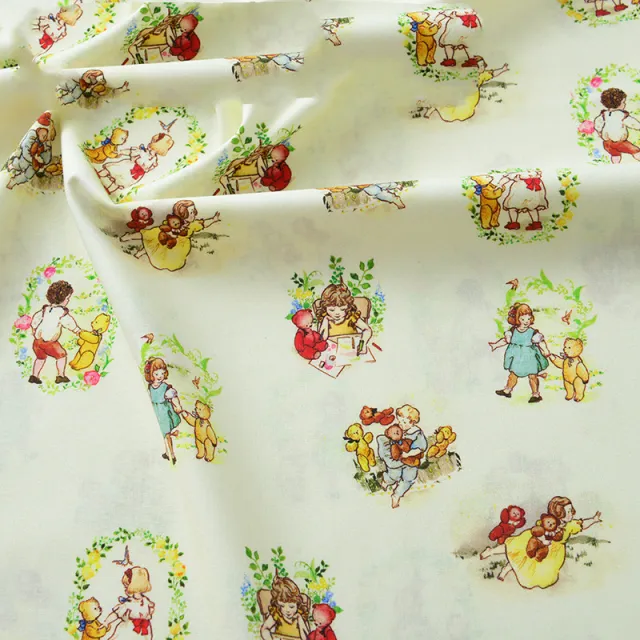 Pure Cotton Cartoon Bear Girl Pastoral Floral Printed And Dyed Fabric Yellow Blue Dress - Shop at LoveMi