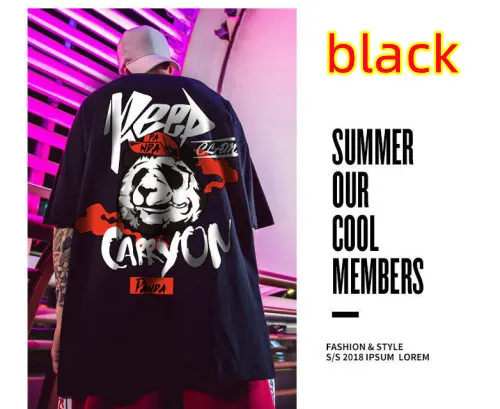Summer Hip Hop Plus Size Loose Panda Big Brother Porter Style T Shirt Black - Shop at LoveMi