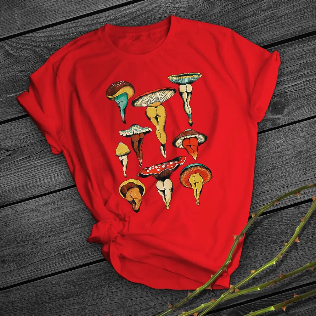 Simple And Creative Printing Short Sleeve - Red