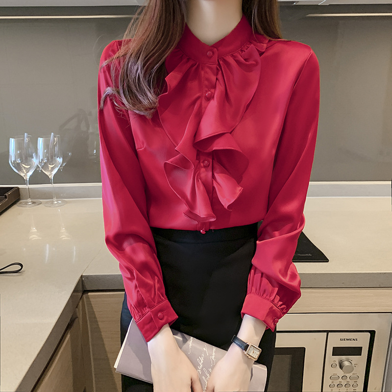 Title 3, Satin Petal Collar Small Design Niche Shirt