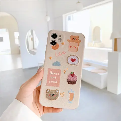 Embroidered Bear and Rabbit Plastic Phone Case