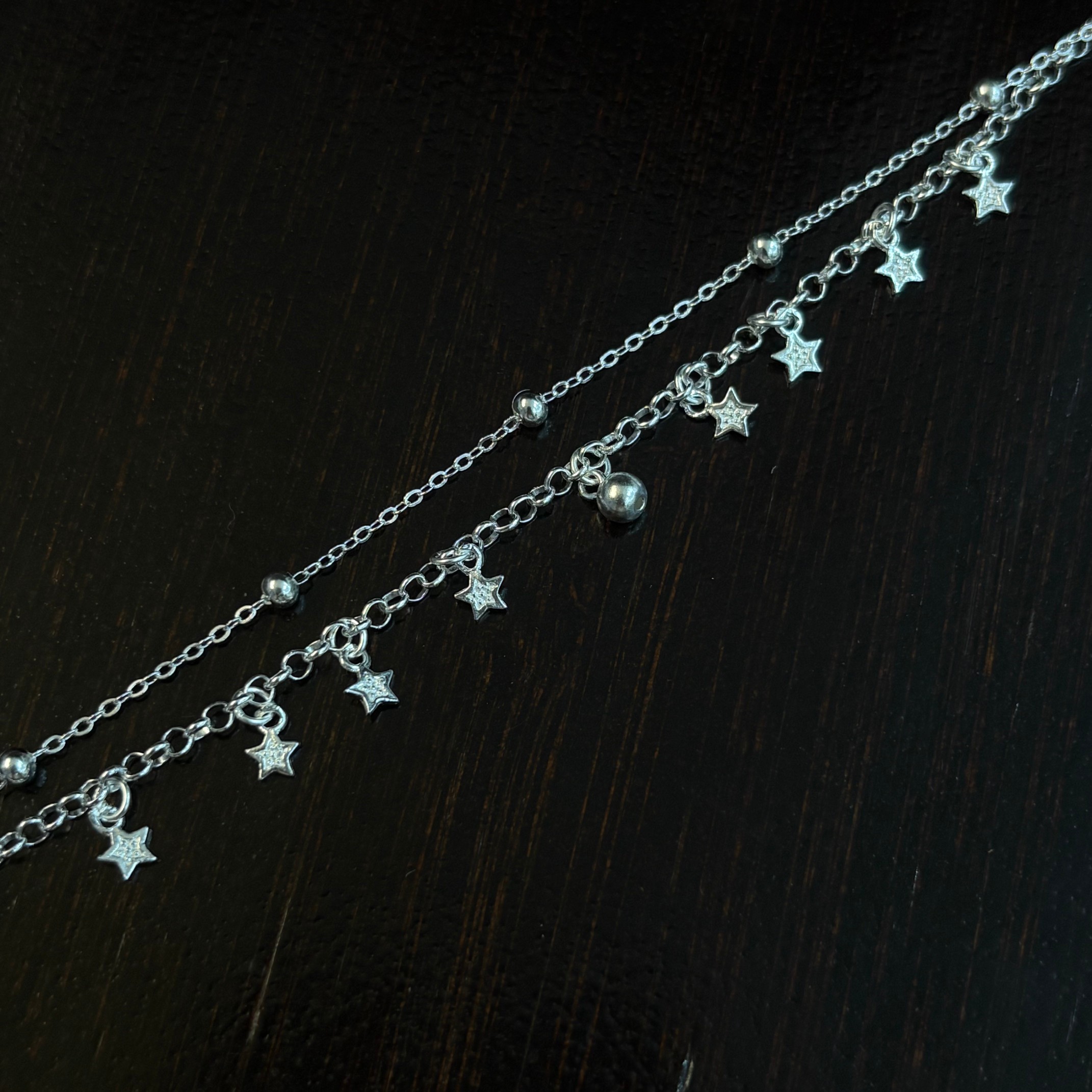 Sterling Silver Star Bead Anklet, picture 2 of 5
