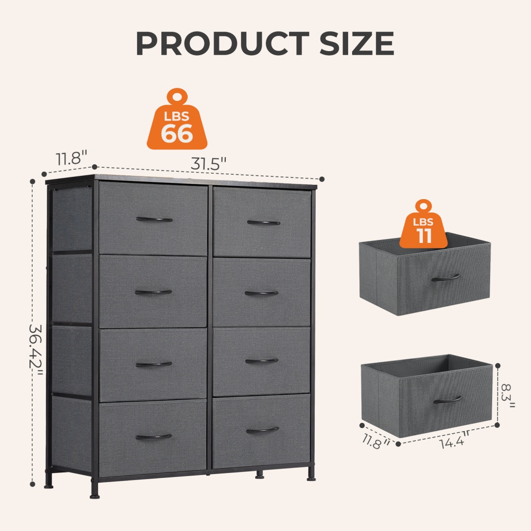 Tall Dresser Fabric Storage Tower ,Wooden Top For Kid Room, Closet, Entryway, Nursery image 5
